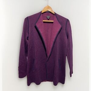 Talbots Women Purple Magenta Small Wool Open Front Knit Cardigan Cottagecore